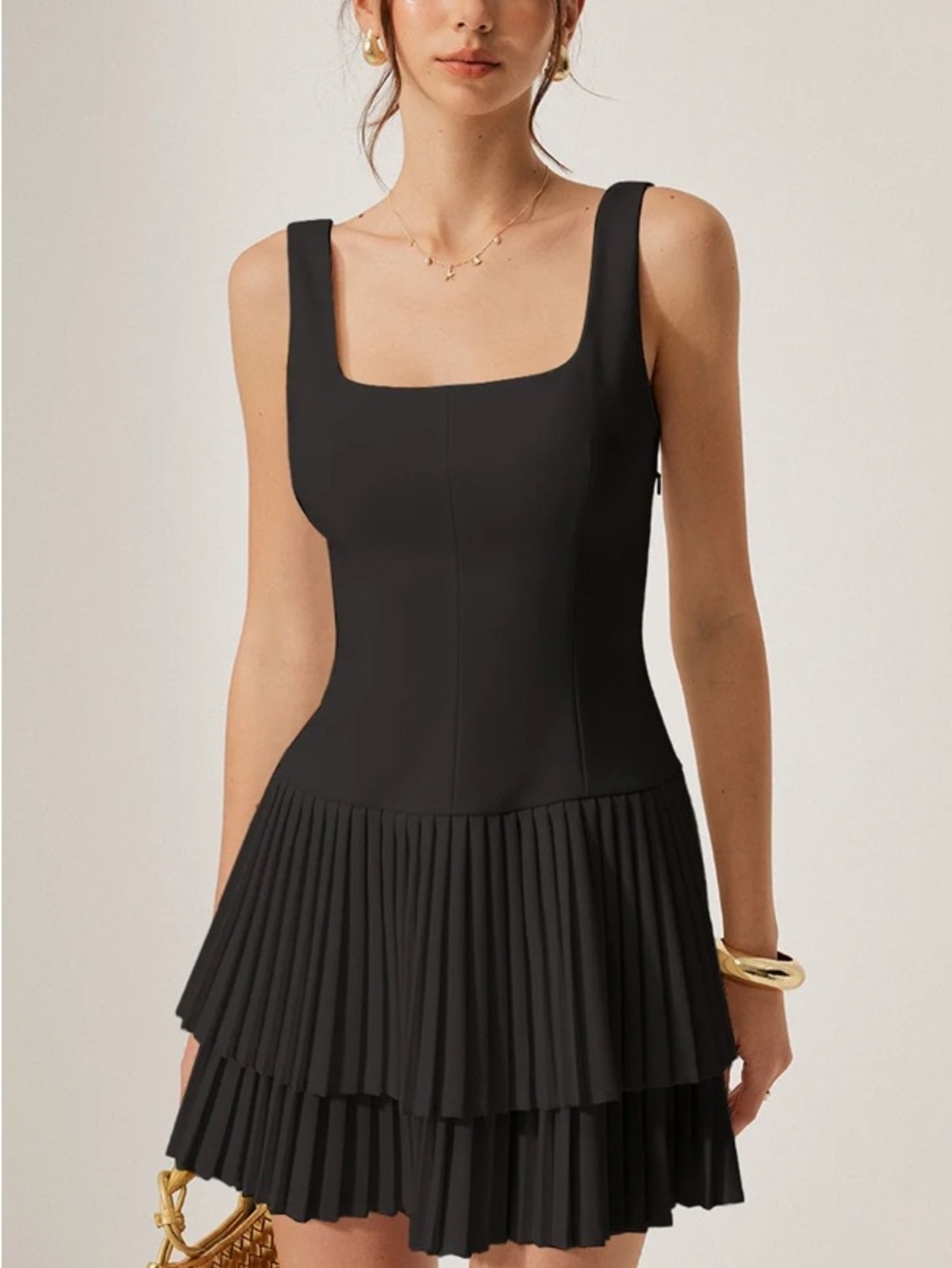 Commense Black Pleated Women’s Dress